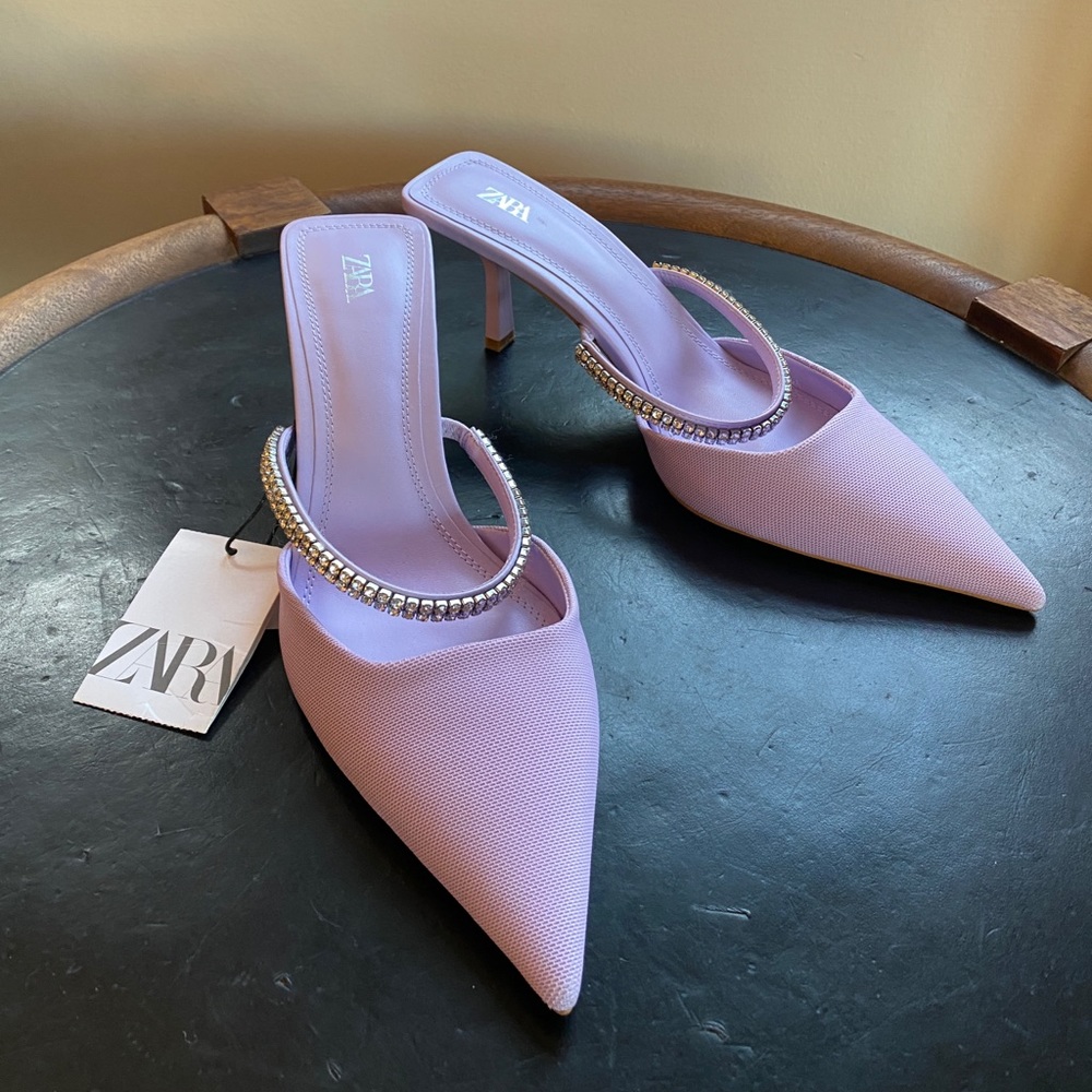 Zara lilac sling back heals with rhinestones- never worn